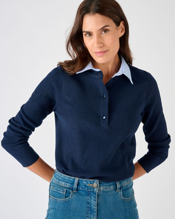 Pull Thermolactyl col chemisier chambray