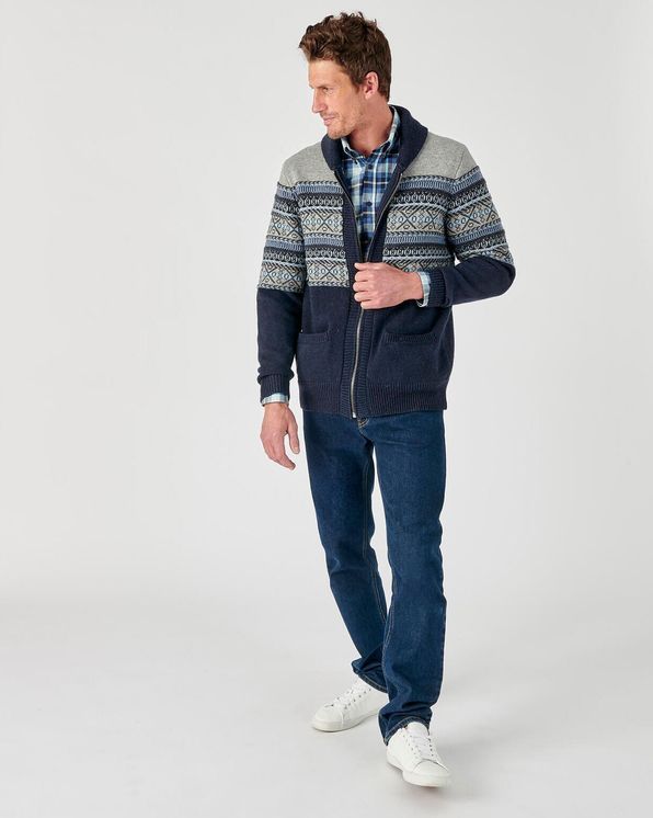 Gilet zippé mélange laine maille jacquard