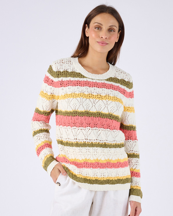 Pull maille ajourée rayé