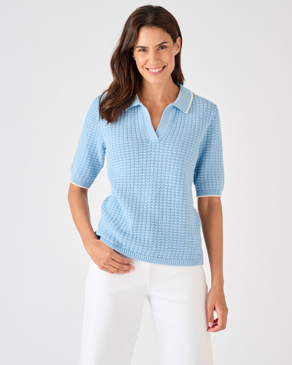Pull col polo maille gaufrée