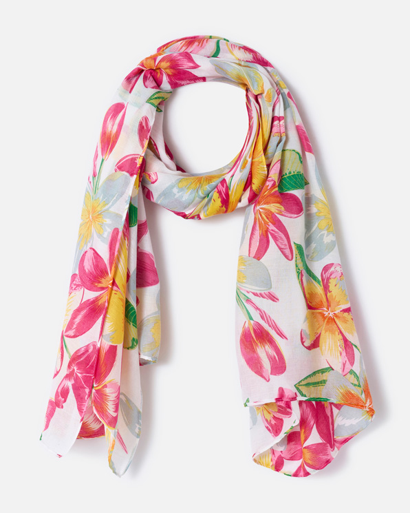 Foulard voile fleurs tropicales.