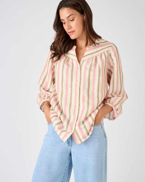 Blouse rayée mélange lin et viscose