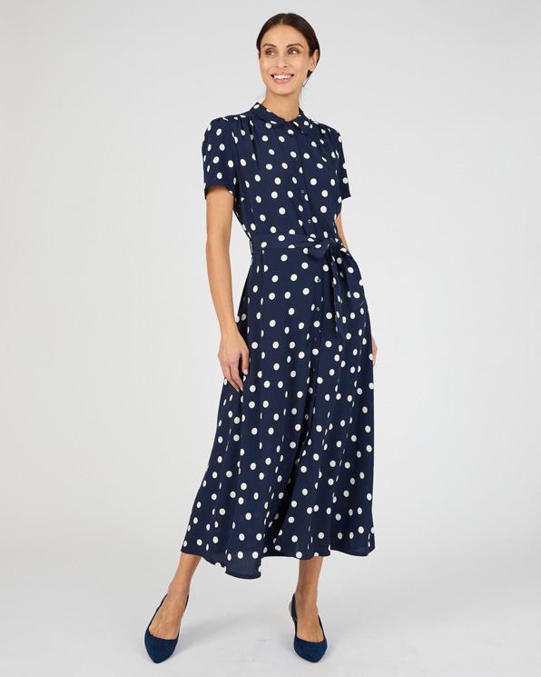 Robe-chemise viscose fluide imprimé pois