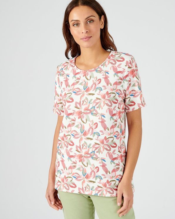 T-shirt fleuri en maille gaufrée stretch